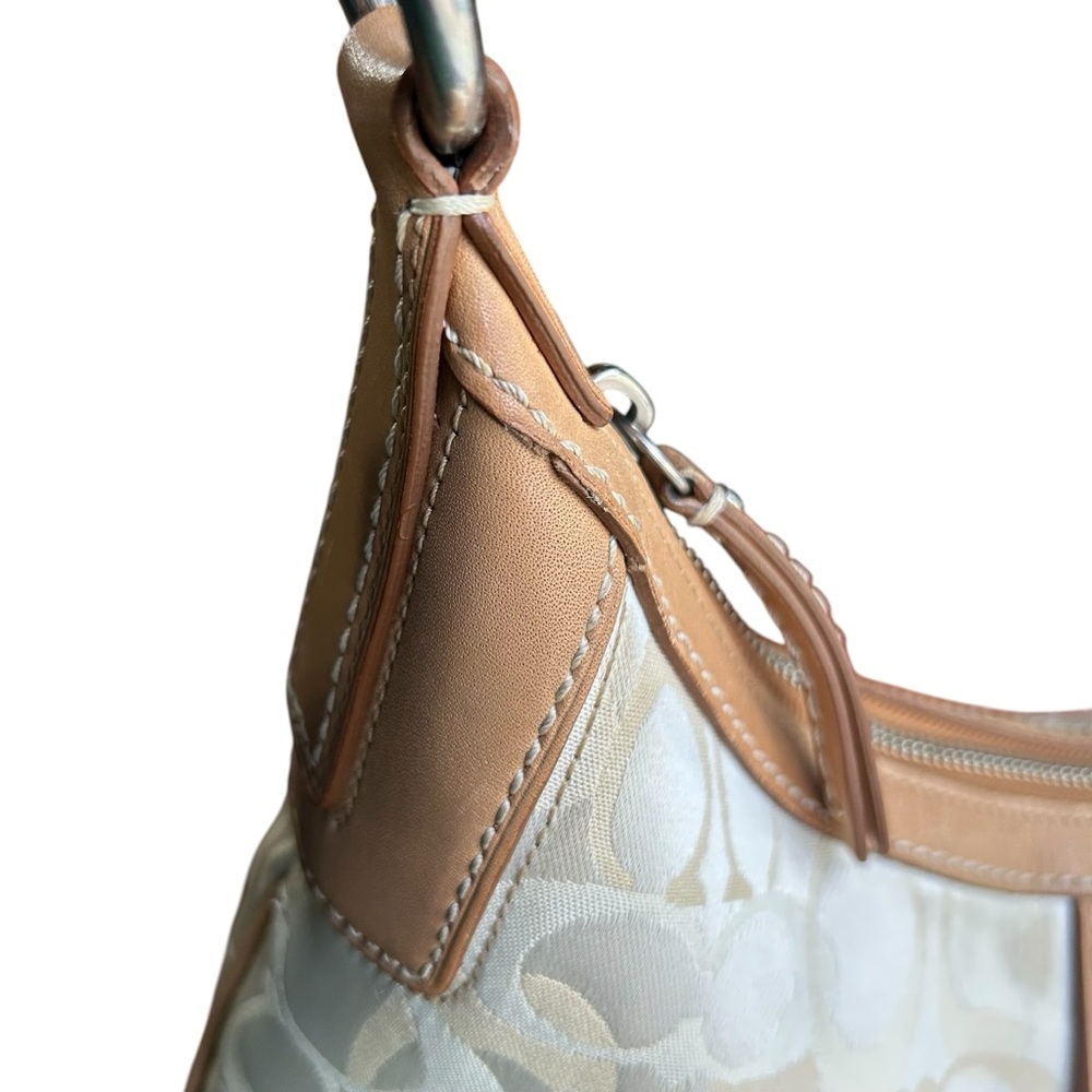 COACH Hamptons Signature Jacquard Hobo Beige Cream w Tan Leather, L0768-11811 - Picture 8 of 12
